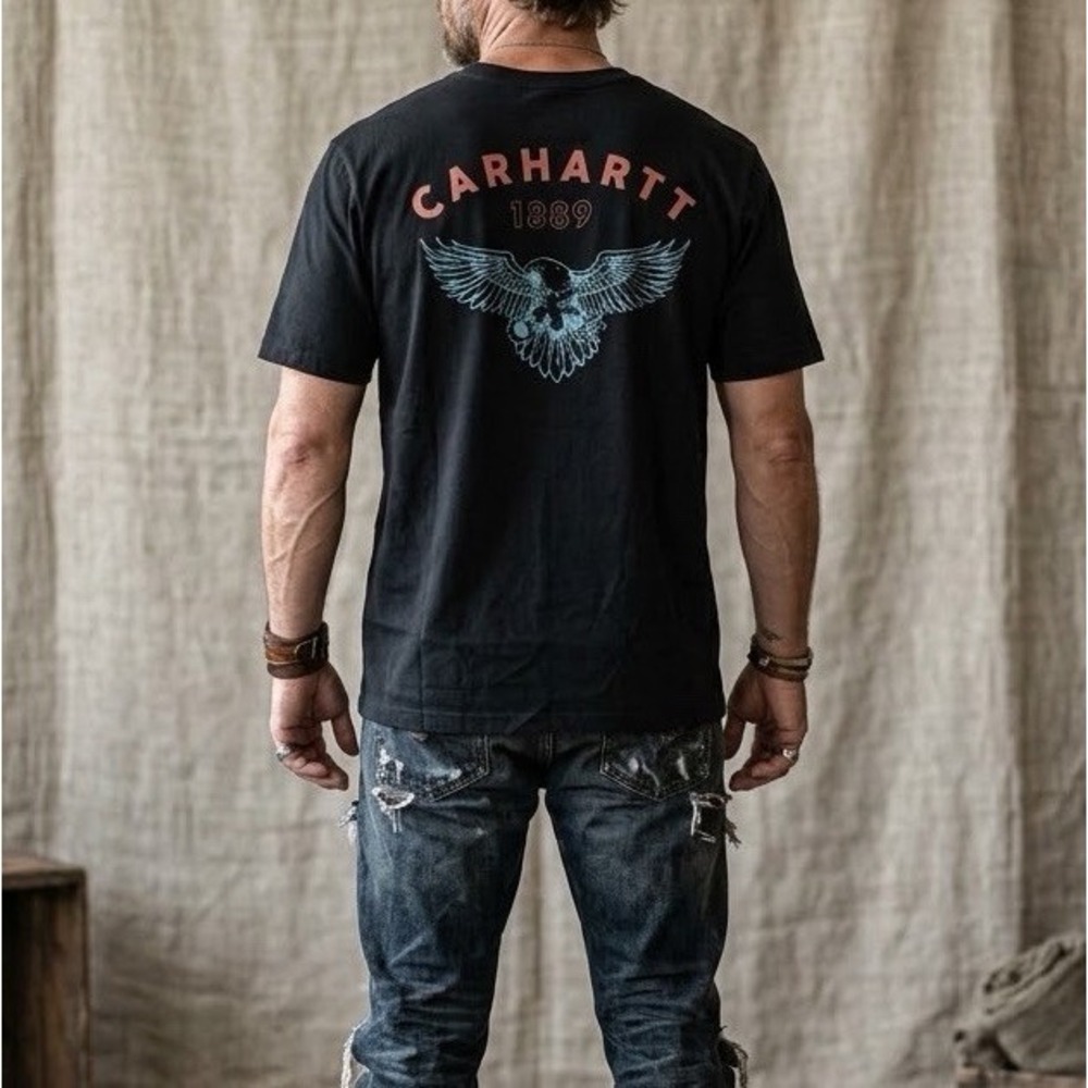Carhartt T-Shirt Men's Sz L Eagle Graphic Loose Fit Black Workwear Pocket Tee
